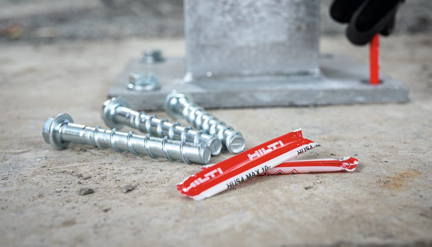 Stahlträger an Beton Befestigen mit Hilti HUS4-MAX Hybrid-Verbundankerpatrone