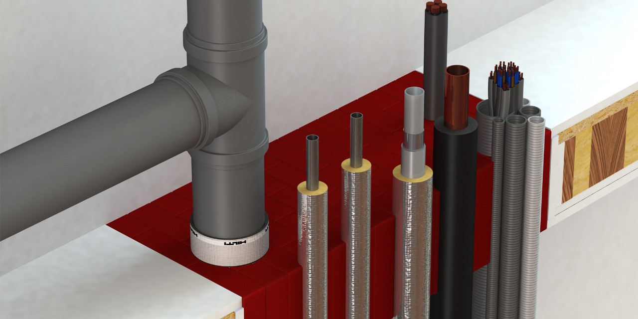 Brandschutzbekleidung in den Öffnungsleibungen und Fugenversatz, mit Hilti Brandschutzstein als Schottprodukt