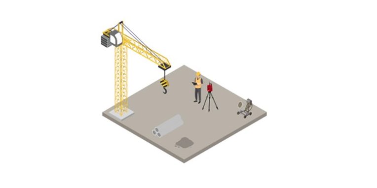 Icon mit Arbeiter und Hilti Totalstation auf der Baustelle