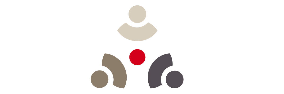 Ein Ikon, das schematisch drei Personen und die Interaktion zwischen ihnen darstellt