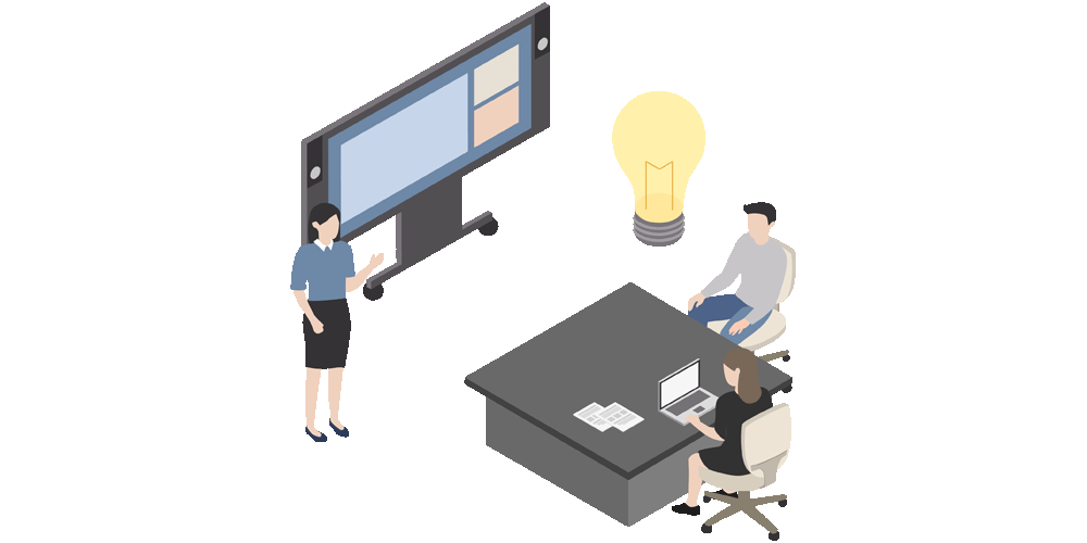 Eine Grafik zeigt Menschen bei der Brandschutzberatung