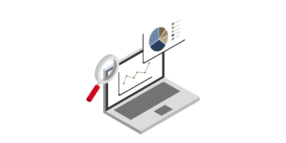 Eine Grafik zeigt einen Laptop mit Graphen und Diagrammen