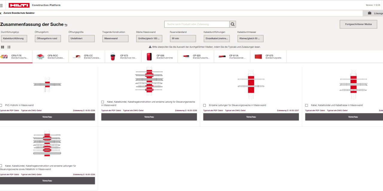 Screen shot of Firestop Selector digital approval library