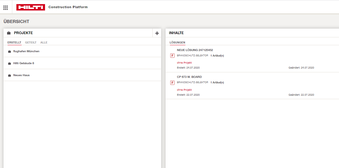 Firestop Selector project dashboard